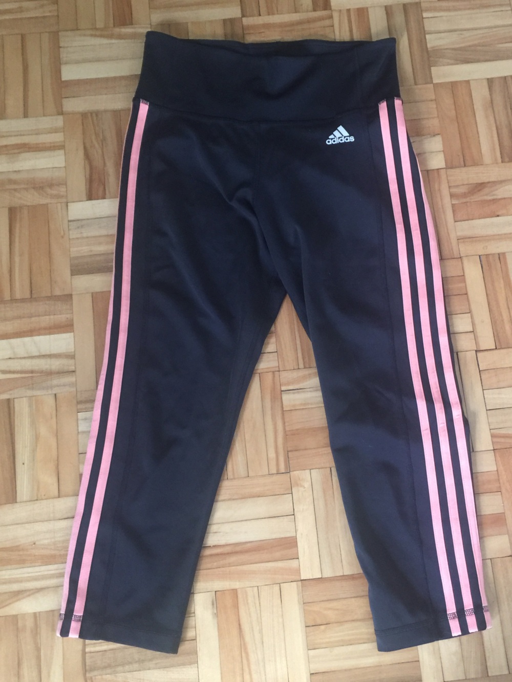 adidas Black leggingswith Pink Side Stripes